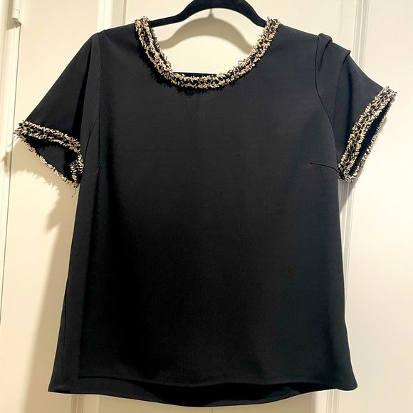 Skies Are Blue Tops - Skies Are Blue Black Blouse with Gold Accents